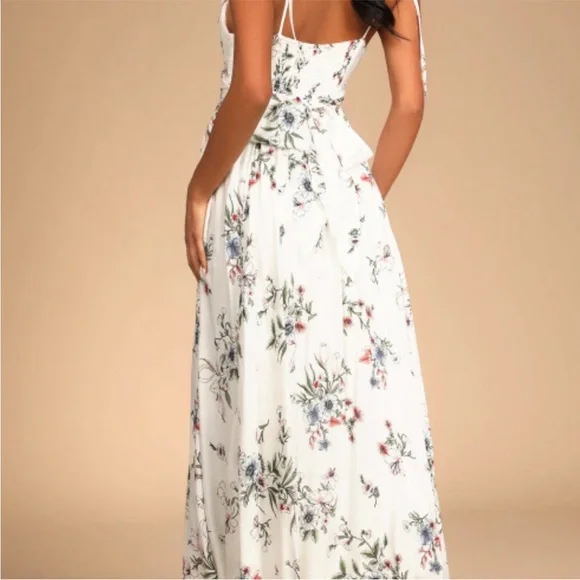 Lulu’s Meadow Flowers White Multi Floral Print Tie-Shoulder Maxi Dress - Picture 5 of 8